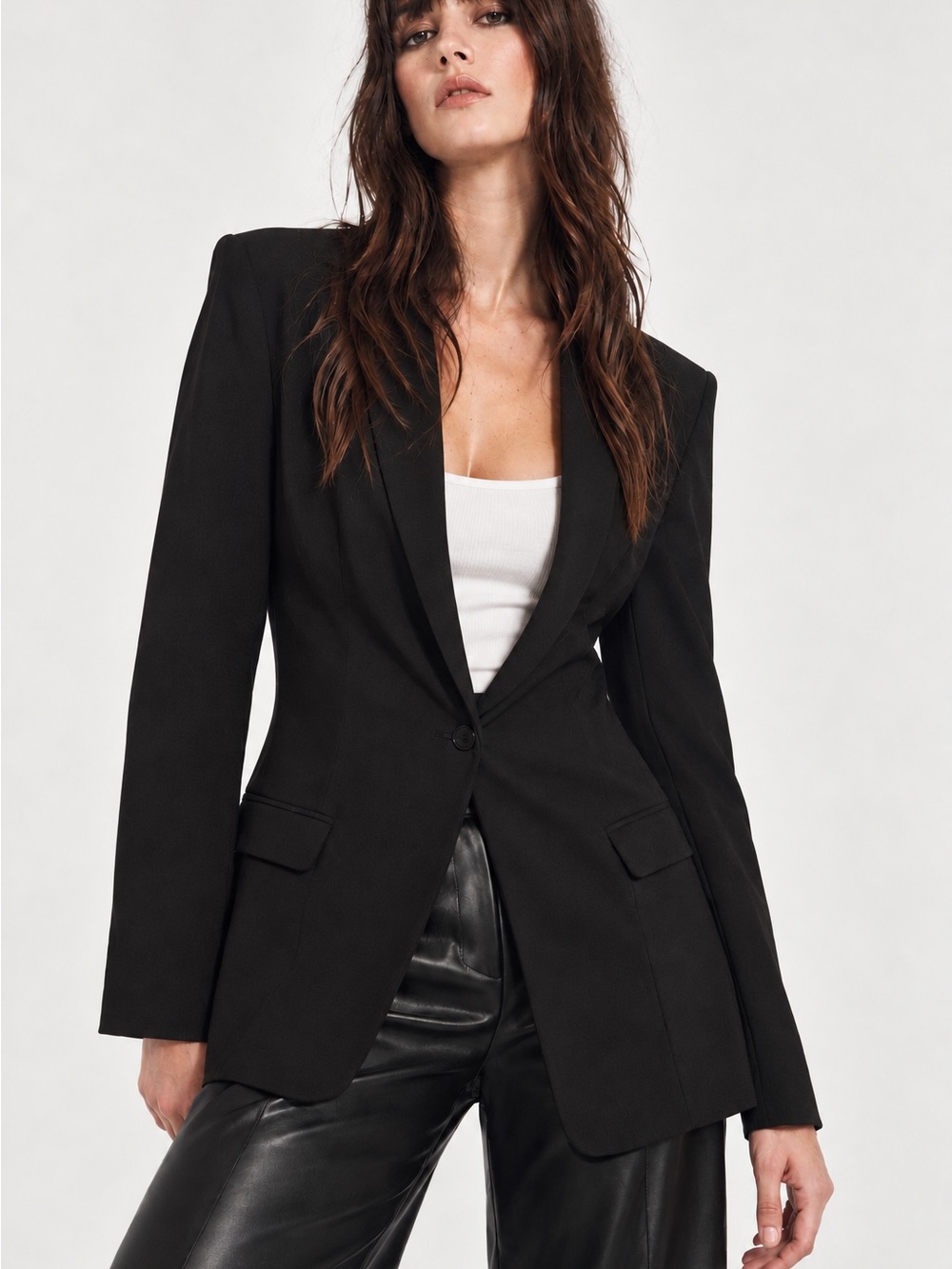 Norma Kamali Boyfriend Jacket Blazer Black Size 4 Longline One Button